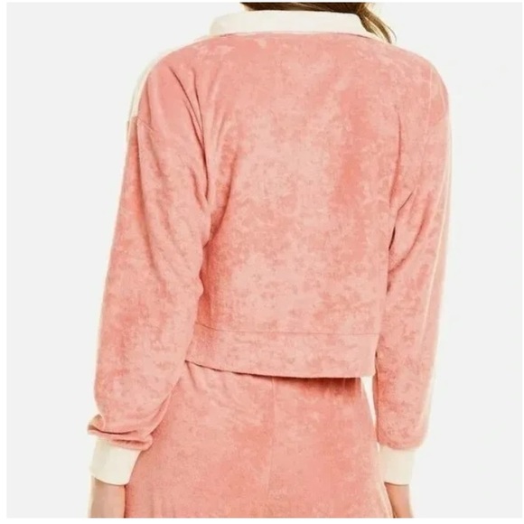 L*Space Best Life Crop Pullover Half Zip TerryCloth Pink Ivory Top NEW Sz XS - Picture 4 of 13